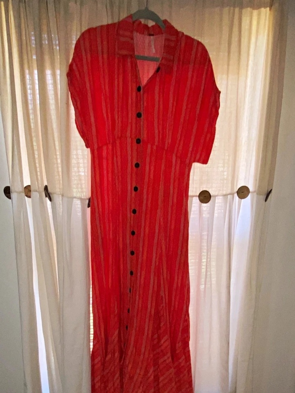 Free People Red Striped Button-Front Maxi Dress